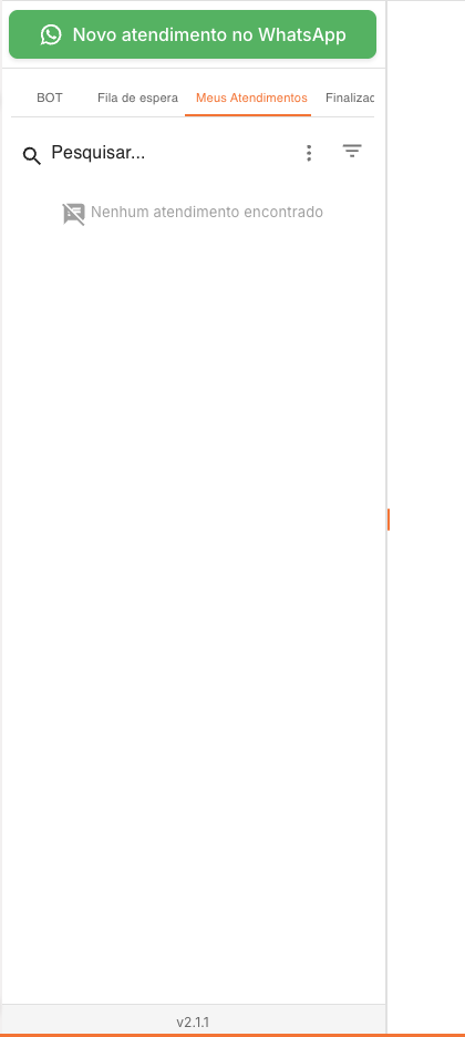 Lista lateral da área Atendimento no painel Nvoip
