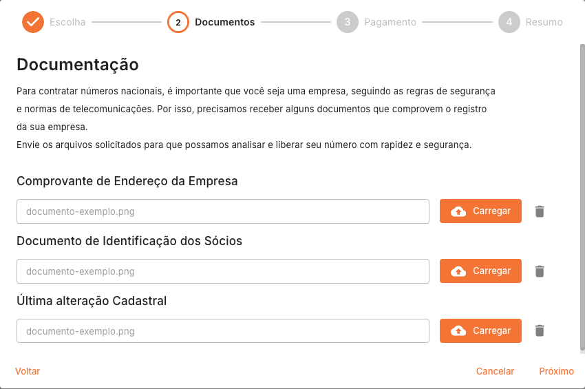 Documentos anexados no fluxo de Número Nacional