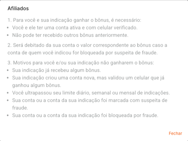 Regulamento de afiliados no painel da Nvoip