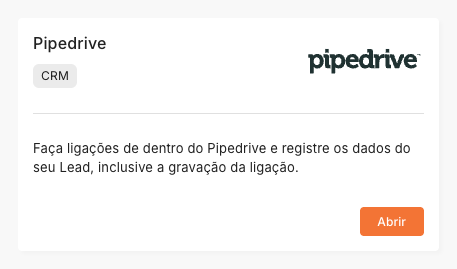 Card da integração Pipedrive