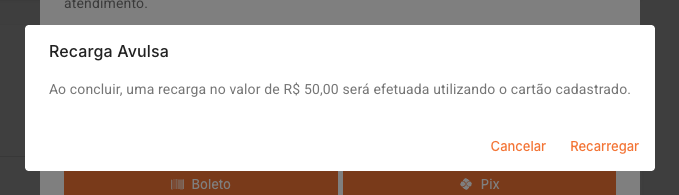 Confirmação de recarga avulsa por cartão de crédito