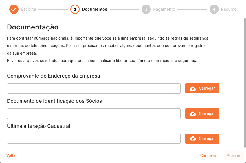 Etapa Documentos do Número Nacional