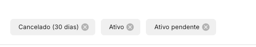 Filtros de status da tela de Assinaturas