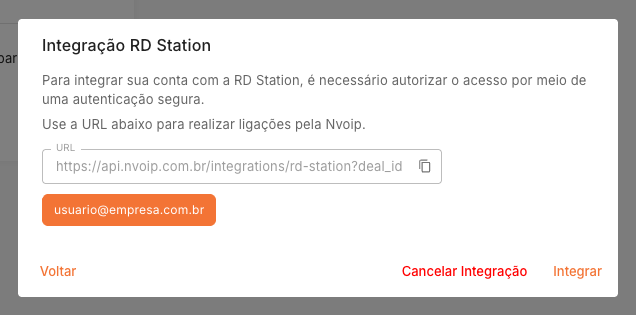 Popup de integração RD Station