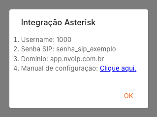 Popup de integração Asterisk