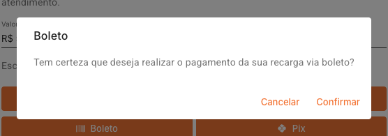 Confirmação de recarga por boleto