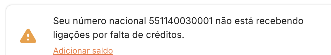 Alerta de número nacional sem créditos