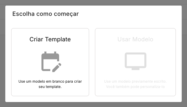 Escolha do caminho para criar template WhatsApp
