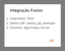 Popup de integração Fusion PBX