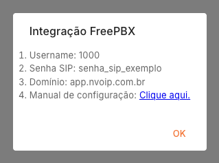 Popup de integração FreePBX
