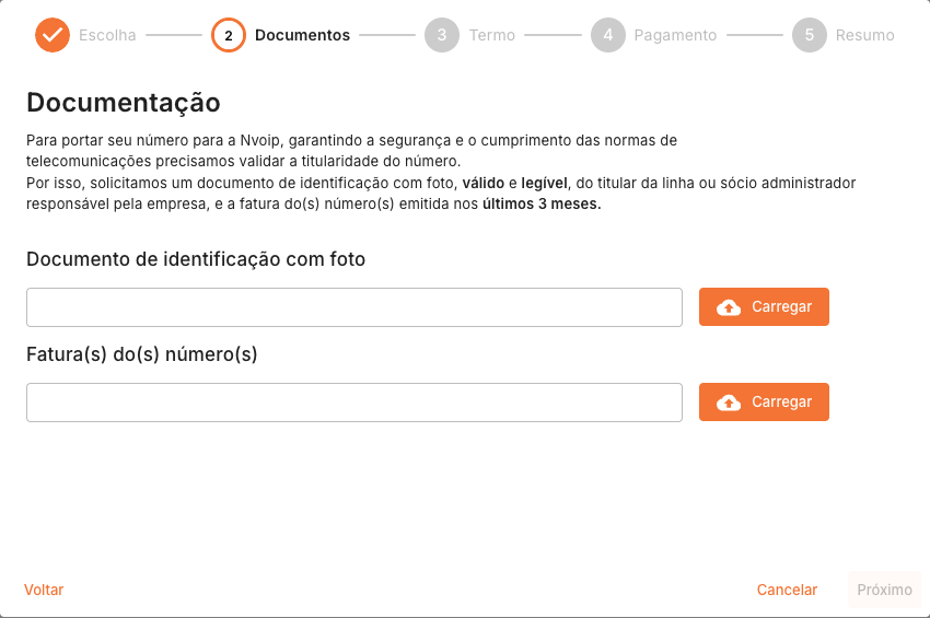 Documentos solicitados na portabilidade